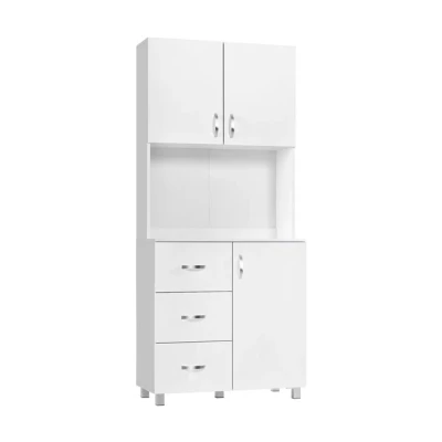 Imagen de HOMCOM Alacena de Cocina Armario Moderno con 3 Cajones Puertas y Estantes Ajustables Mueble Auxiliar para Comedor Salón 80x39,5x183,5 cm Blanco