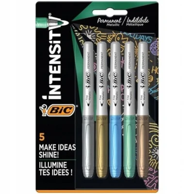 Imagen de BIC Rotuladores permanentes metálicos, paquete de 5, variedad colores para superficies oscuras y claras, poco olor (varios modelos)