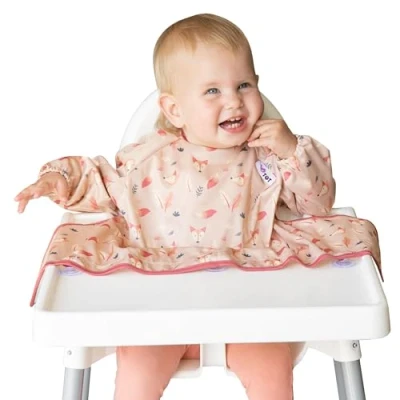 Imagen de Tidy Tot Cover &amp; Catch Babero de destete Impermeable Se fija a su silla alta(trona) Lavable máquina y fácil limpiar Ideal para evitar comidas desordenadas Mangas largas