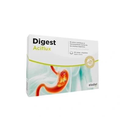 Imagen de Complemento Alimenticio con Calcio, Alginato y Bicarbonato Digest Aciflux Protect 30 Comprimidos Masticables Sabor a Menta Ayuda Reducir la Pesadez en el Estómago Eladiet
