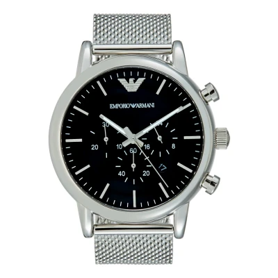 Imagen de Emporio Armani Reloj Hombre, Movimiento cronógrafo de cuarzo, caja 46mm acero inoxidable plateado con correa inoxidable, AR1808, Tono y negro