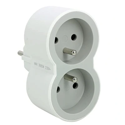 Imagen de LEGRAND Enchufe multitoma biplite 2 tomas frontales con tierra Posicionamiento vertical Seguridad infantil integrada Blanco y gris claro