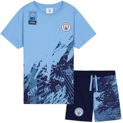 Imagen de Get Trend Manchester City F.C. Pijama Corto Niño y Adolescente Chico Conjunto de Pijamas Futbol Verano Ropa Regalos Niños (11 12 Años, Azul City)