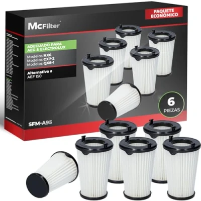 Imagen de McFilter 6x Filtro compatible con Aspirador AEG CX7 QX8 MX7 7000 Recambio para HEPA AEF150 sin cable Ergorapido Animal Flexibility Power 2 45 i360 s360