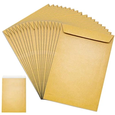 Imagen de sobres A4, 50 unidades, 229 x 324 mm, 100 g, sin ventana, autoadhesivos, solapa recta, de papel estraza grandes, color amarillo