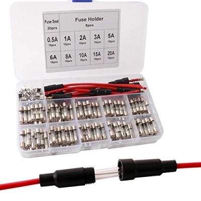Imagen de FULARR® 175Pcs 5X20mm Profesional Coche Vidrio Tubo Fusible Kit: 150Pcs Rapido Soplo + 20Pcs Clip 5Pcs Tornillo Tipo Portafusible, con Transparente Plástico Caja