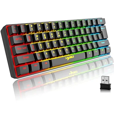 Imagen de Teclado Gaming Inalambrico, 61 Teclas Bluetooth 5.0 + 2.4G Modo Dual Ergonómico Compacto Silencioso 60% Retroiluminado Arcoíris con Batería Recargable para Windows Mac PC PS4 Gamer, Negro