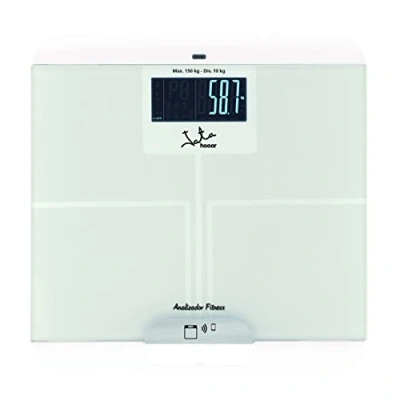 Imagen de Jata 595 Báscula de Baño Digital Grasa Corporal, Pantalla LCD, Alta precisión, Capacidad 180 kg, Plataforma Vidrio, Apagado Automático, Bluetooth Inteligente con App, Blanco