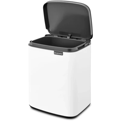 Imagen de Brabantia Cubo de basura Bo 7 L Pequeño y elegante Tapa apertura fácil cierre suave Higiénico, ahorra espacio Montaje en la pared Para baño, aseo, oficina casa Blanco