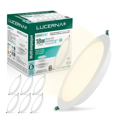 Imagen de LUCERNA Downlight LED techo empotrable 18W Focos interior Redondo Blanco Neutro 4000 K 2100 LM Plafon agujeros Ф190 200mm Panel en PACK de 6