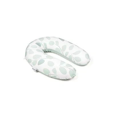 Imagen de Doomoo Cojín de lactancia y embarazo Buddy 180 cm, incluye funda algodón orgánico, con relleno fino microperlas EPS, Öko Tex® Standard 100, Aqua Leaves Green