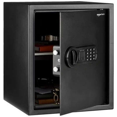 Imagen de Amazon Basics Caja fuerte Electrónico de acero para el hogar con cerradura teclado digital programable joyas, dinero y objetos valor, 43 l, 35 x 33 42 cm, color negro