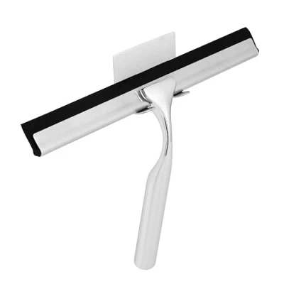 Imagen de kowald Rasqueta limpiacristales Cromado para Ducha y Mampara Profesional 25cm con Gancho Adhesivo 1 Hoja de Silicona Repuesto