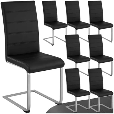 Imagen de TecTake® Conjunto de Sillas Comedor, Diseño Moderno, Asiento y Respaldo Acolchado, Piel Sintética, Ergonómico, Ligero, Montaje Rápido, Cocina, Silla Comedor 8 Negro