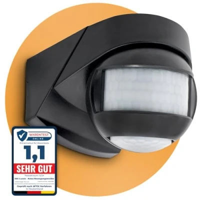 Imagen de SSC LUXon KELEA Detector de movimiento con sensor crepuscular para exteriores, IP54 pared, techo y esquinas, PIR giratorio ajustable en color negro
