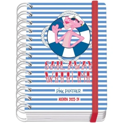 Imagen de Dohe Agenda Escolar 2024 2025 Día por Página, Tamaño A6 (12x17 cm), Cierre Anillas y Goma, Español e Inglés, 4 Páginas de Pegatinas, Septiembre a Junio, Material Pink Panther Sailing