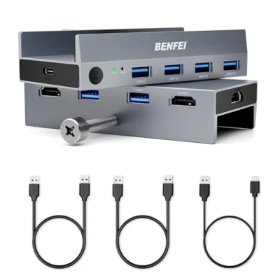 Imagen de BENFEI USB 3.0 HDMI KVM Switch(8K@60Hz) con 4 puertos para 2 ordenadores Sharging Monitor Teclado Ratón