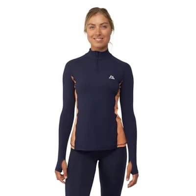 Imagen de DANISH ENDURANCE Camiseta Deportiva de Manga Larga para Mujer, Suave y Ligera, Transpirable, Elástica…, Azul Marino/Melocotón, S