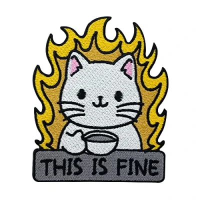 Imagen de Parche gato This is fine Parches Termoadhesivos de Planchado para Ropa Aplique Codera Rodillera Bordado DIY Finally Home