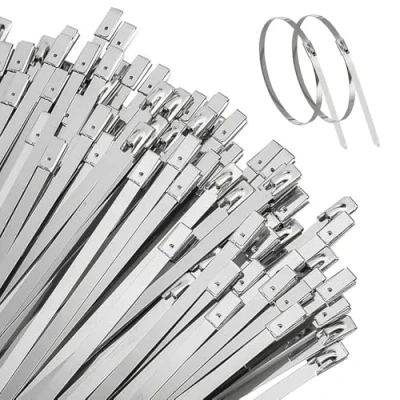 Imagen de LCOUACEO Bridas Metalicas 100 Piezas, 250 x 4.6mm de Acero Inoxidable Abrazaderas Metálicas, Multiusos para Fijación Tuberías, Reparación Cercas y Atado Cables