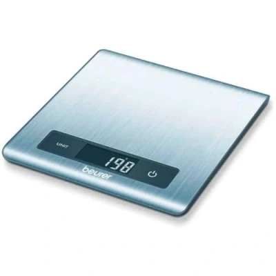 Imagen de Beurer KS51 Balanza de cocina ultra plana (1,5 cm), 5 kg/1 gr, pesa líquidos, color plata