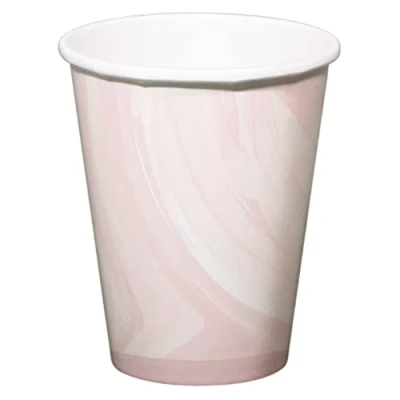 Imagen de Folat 61916 Vajilla de Fiesta Vasos 33 cm x cm, 6 piezas Rosa Mármol, papel para Cumpleanos, infantil, Despedida Soltera, Compromiso, Boda, Aniversario