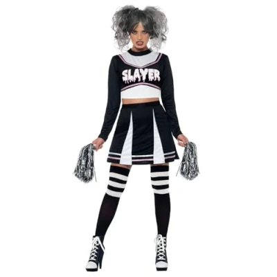 Imagen de Smiffys Disfraz de animadora gótica Fever, Negro, con crop top, falda &amp; pompones
