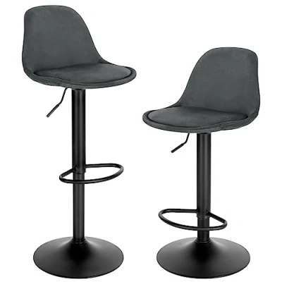 Imagen de EUGAD Juego de 2X Taburete Bar Giratorio, Alto con Altura Ajustable Entre 60,5 y 82 cm, Cocina, Estructura Metal, Respaldo Reposapies, Gris Oscuro, 1051BY 2