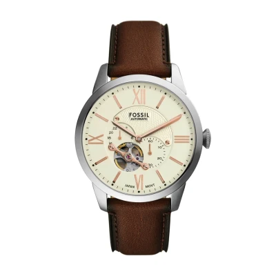 Imagen de Fossil Reloj Analógico para Hombre de Automático con Correa en Cuero ME3266, 8.7Lx8.7Wx7Hcm, Camel