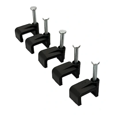Imagen de On1shelf® Clips planos negros con clavo de fijación, 12 mm, 50 unidades