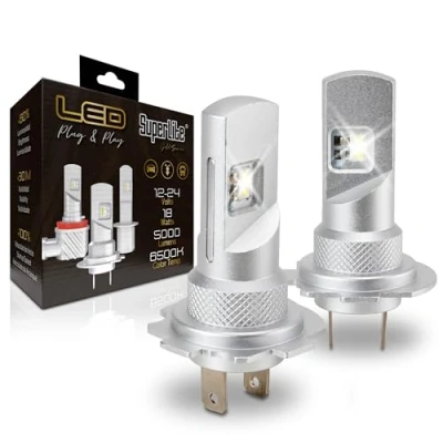 Imagen de Superlite Kit de Lámparas Conversión Halógena to LED H7 Plug &amp; Play Gold Series 6500K / 5000 Lumens 12 24V 18W Para Coche, Moto y Camión