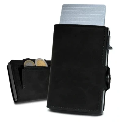 Imagen de slimfin® Slim Wallet mit Münzfach Kartenetui Geldbeutel Herren Geldbörse Portemonnaie Portmonee Card Holder klein/Mini RFID Schutz Unisex, Negro , Classic, Minimalista