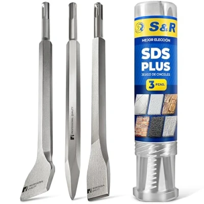 Imagen de S&amp;R Juego de 3 Cinceles SDS Plus: Cincel Plano Largo y a punta Para Taladro Bosch Makita Metabo otras marcas