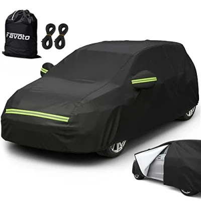 Imagen de Favoto Cubierta de Coche Impermeable, Funda Exterior Algodón con Cremallera para Hatchback Anti UV Transpirable Resistente al Polvo Lluvia Rasguño Nieve Sol Aire Libre 400x165x155cm