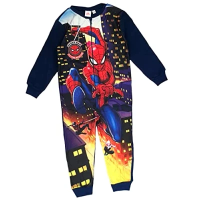 Imagen de Marvel Spiderman Ultimate Pijama de forro polar todo en uno para niños, diseño Los Vengadores, azul marino, 9 10 Years