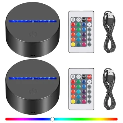 Imagen de Apritsce 2 Piezas Base LED, de Luz Led con Control Remoto, Lámpara Nocturna 3D Regulable 16 Colores para Dormitorio, Habitación Infantil, Sala Estar, Bar
