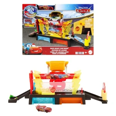 Imagen de Mattel Disney Pixar Cars Túnel de lavado con cambio color Conjunto juego vehículo juguete Rayo McQueen color, 50,8cm, se conecta otros conjuntos, JBM70