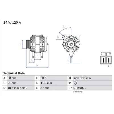 Imagen de BOSCH 0 986 081 060 Alternador 14V 120A KIA: cee‘d I Hatchback, Familiar, Cerato Berlina, HYUNDAI: i30 Familiar