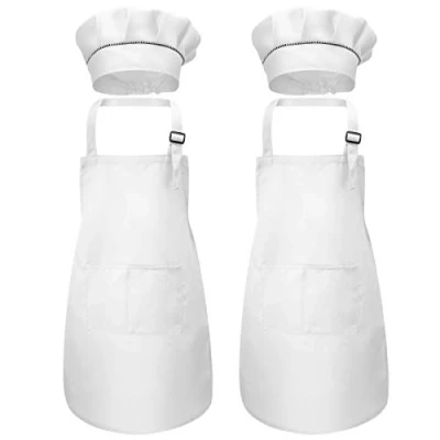 Imagen de 2 Set Grande Niños Delantal y Gorro Cocinero, Delantales Blancos Niños, Ajustables Chef Pequeños, Hornear, Cocina Infantil con Bolsillos Para 6 a 13 Años