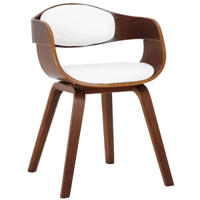 Imagen de CLP Silla De Visita Kingston En Símil Cuero I Madera con Respaldo Semi Curvado Butaca Salón Estilo Escandinavo, Color:Nuez/Blanco