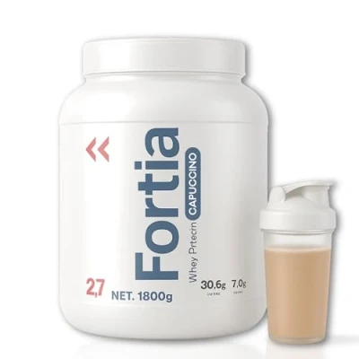Imagen de FORTIA Proteina Whey + Shaker Incluido Fácil Digestión Proteínas para ganar Masa Muscular Suero de Leche Protein Primera Calidad Capuccino 900g