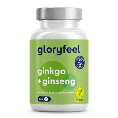 Imagen de Ginkgo + Ginseng 365 Tabletas Con 24% Flavonoglucósidos Extracto de Panax y Biloba (50:1) en alta dosis Para 1 Año Suministro Comprobado laboratorio, vegano sin Aditivo