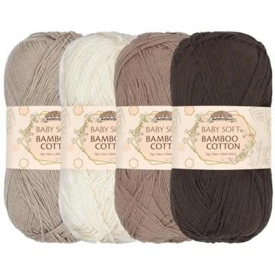 Imagen de JubileeYarn Hilo de algodón bambú suave para bebé, 50 g/madeja, color marrón, 4 madejas
