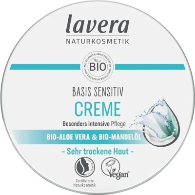 Imagen de lavera Basis Sensitiv Crema multiusos Cuidado intensivo para la piel seca aloe vera orgánico y aceite de almendras hidratante vegano 150 ml