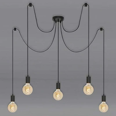 Imagen de BRILONER Leuchten Lámpara de techo, 5 luces, 5x E27, máx. 60 vatios, retro, vintage, acero negro, 1000 x 1500 mm (diámetro alto)