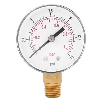 Imagen de Mini manómetro de baja presión, BSPT para combustible, aire, aceite o agua 0 15 psi/0 1bar