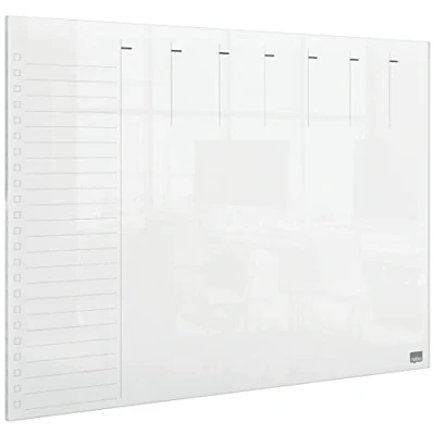 Imagen de Nobo Pizarra Blanca Magnética para Escritorio y Pared, Planificador Semanal Tamaño A3, Borrado en Seco, Sin Marco, Incluye Rotulador Soportes, Transparente, 297 x 420 mm, 1915615