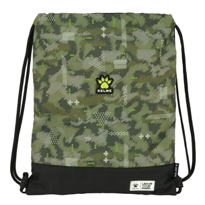Imagen de KELME TRAVEL Mochila Saco Plano Grande, Mochila, Ideal para Niños de Diferentes Edades, Cómoda y Versátil, Calidad Resistencia, 35x40 cm, Color Verde/Negro