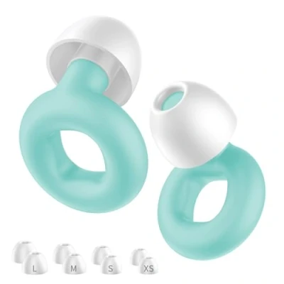Imagen de NEUTYPECHIC Tapones Oídos Ruido Dormir Silicona, Protección Auditiva Lavables y Reutilizable, para Dormir, Viajar, Con 8 Almohadillas en XS/S/M/L, Cancelación de (verde, mediano)