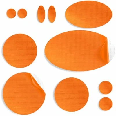Imagen de aZengear Parches de reparación chaqueta plumón, autoadhesivos, impermeables, resistentes al desgarro, tela nailon para fijar agujeros en la ropa, pantalones esquí (11 piezas, Naranja)